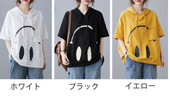 カジュアル　夏Tシャツ　ゆるシルエット　プロント　フード付き　おしゃれTシャツ