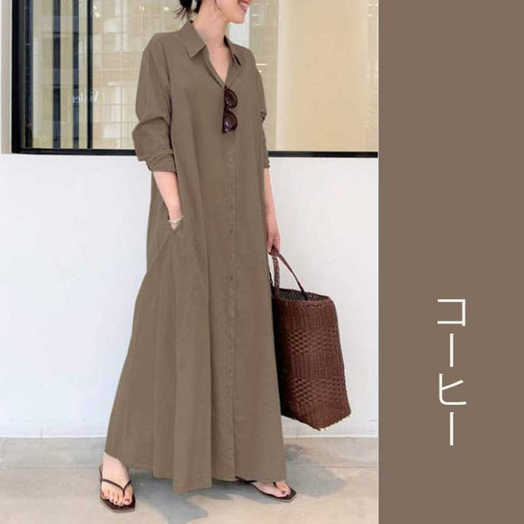 【Ｓ～5XL】11色展開　無地　シンプル　ロング丈　おしゃれシャツワンピース