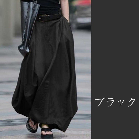 大人カジュアル　マキシスカート　ロングスカート　無地　綿麻生地　通気性　5L　大きいサイズスカート