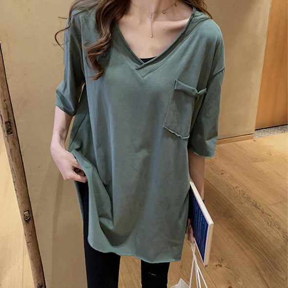 おしゃれTシャツ　夏　無地　裾スリット　ゆるシルエット　無地　Tシャツ