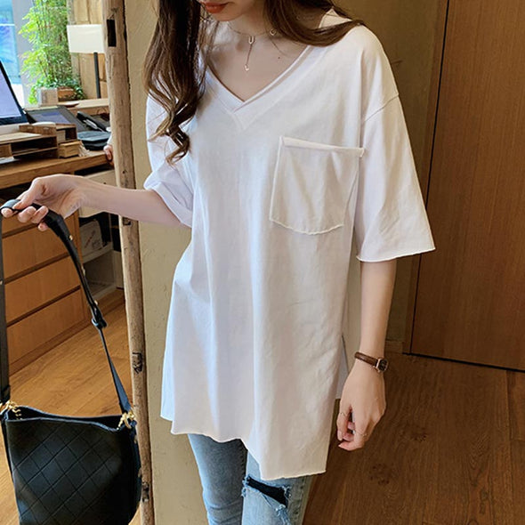 おしゃれTシャツ　夏　無地　裾スリット　ゆるシルエット　無地　Tシャツ