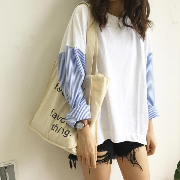ロングTシャツ　ゆるシルエット　おしゃれTシャツ　ストライプ柄　春Tシャツトレーナー