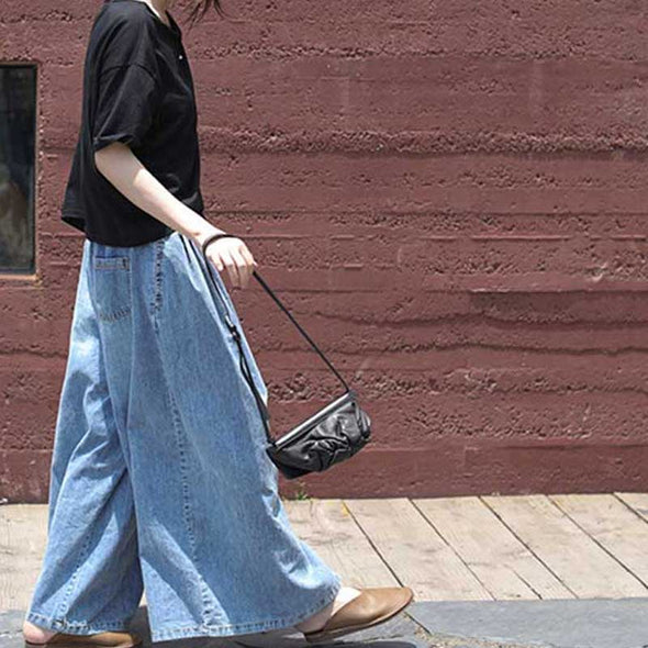 人気フレア型　デニムパンツ　ワイドパンツ シンプルワイドデニムパンツ