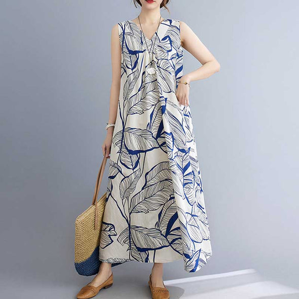 大人カジュアル　夏ワンピース　ロング丈　ジレワンピース　エスニック風　マキシワンピース