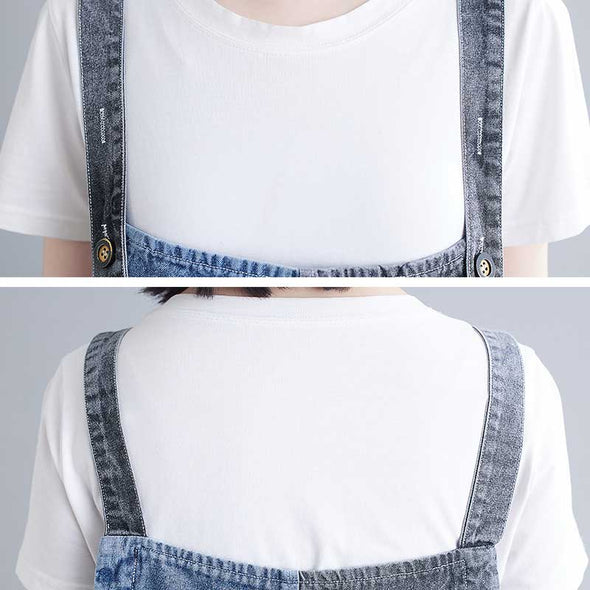 夏デニムサロペット　おしゃれデニム　7分丈　楽ちん　かわいいデニムサロペット