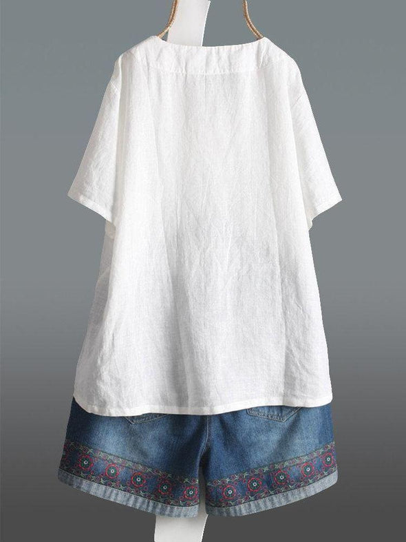 大人Tシャツ　夏　綿麻生地　楽ちん　無地　vネック　シンプル　おしゃれTシャツ