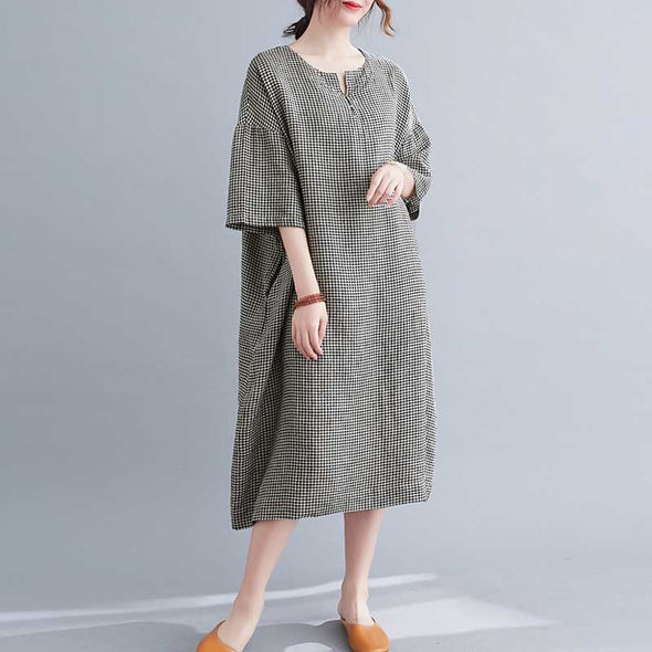 大人ワンピ　おしゃれ人気ワンピース　チェック柄　ロングワンピース　ゆったりサイズ