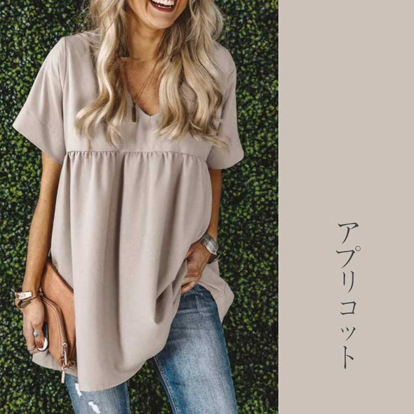 大人カジュアルブラウス　シフォン　Vネック無地半袖Ｔ　シャツ・夏ブラウス