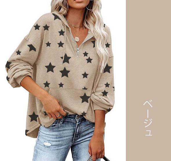 【S~3XL】星柄　ゆるシルエット　長袖　おしゃれトップス　トレーナー　秋ロングTシャツ