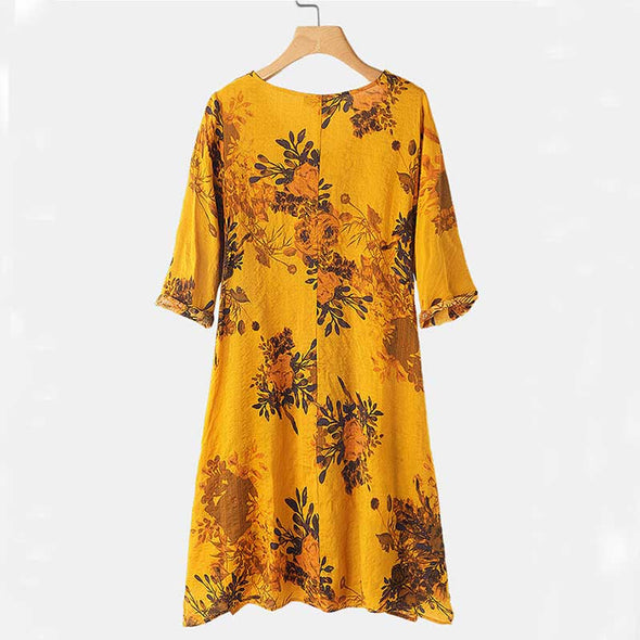 エスニック風　【M~5XL】vネック　ロング丈　アシメ裾　大人ブラウス　楽ちん