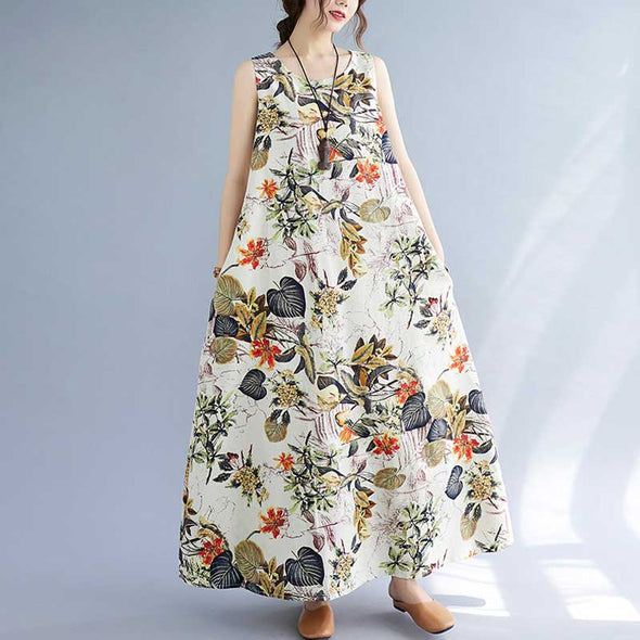 ボタニカルワンピース【Ⅿ~5XL】エスニック風　花柄　おしゃれロングワンピース　ロングワンピース