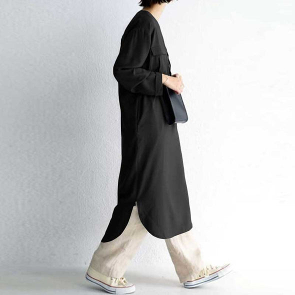 大人カジュアル　無地　ロング丈　チュニックおしゃれチュニックワンピース