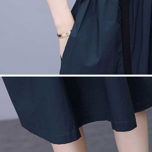 【M~4XL】切替　Aライン　おしゃれワンピース　半袖　夏ワンピース